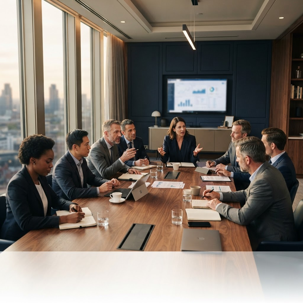 Professionals collaborating in a boardroom